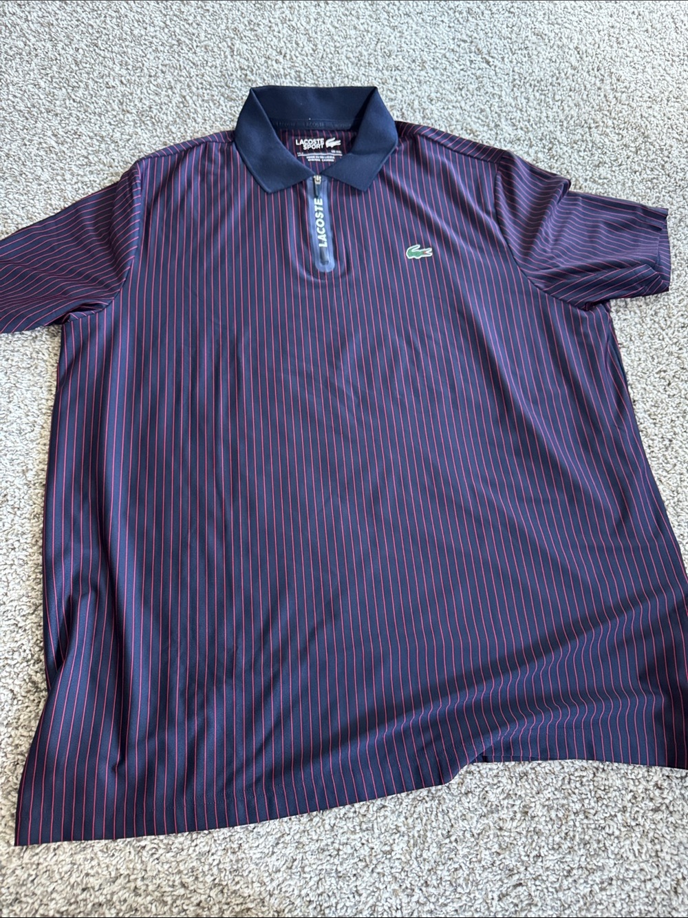 Lacoste Men's Navy Polo with Red Pinstripes